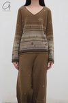 SWAYING 25 Early Spring V-neck snowflake jacquard pullover/straight pants SW-SW25PS1T13-LV Green top SW25PS1T13 SW25PS3B11
